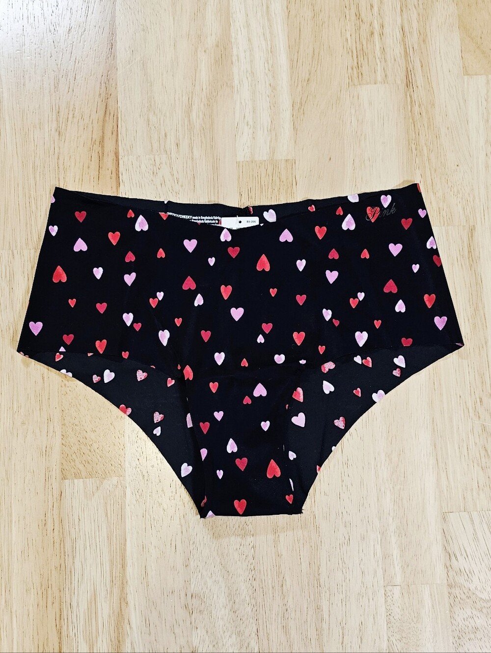 PINK Victoria's Secret No Show Cheeky Panty with Pink & Red Heart Print